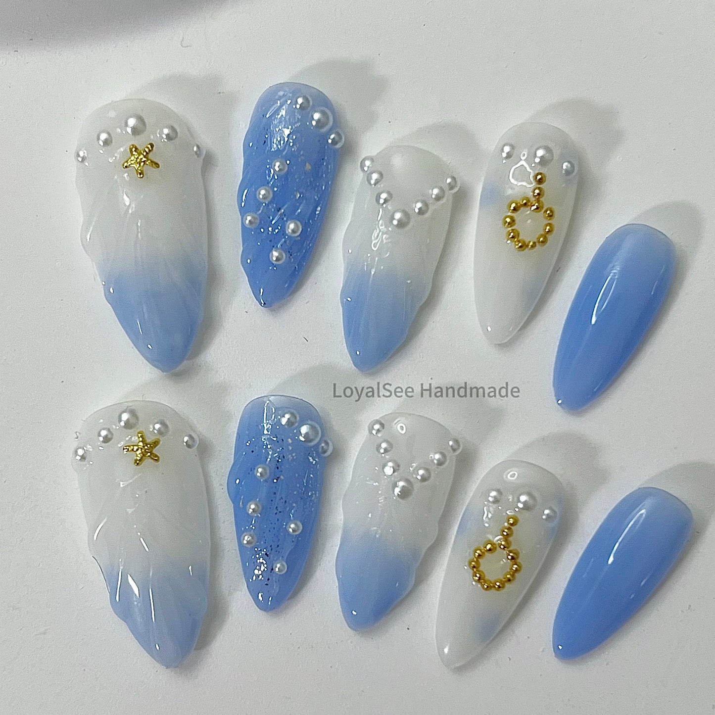 H35 Blue Sea Handmade Nail