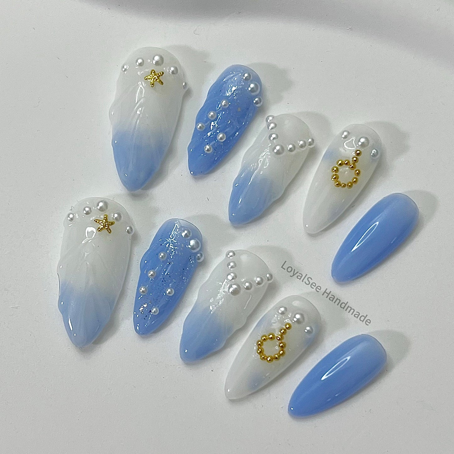 H35 Blue Sea Handmade Nail