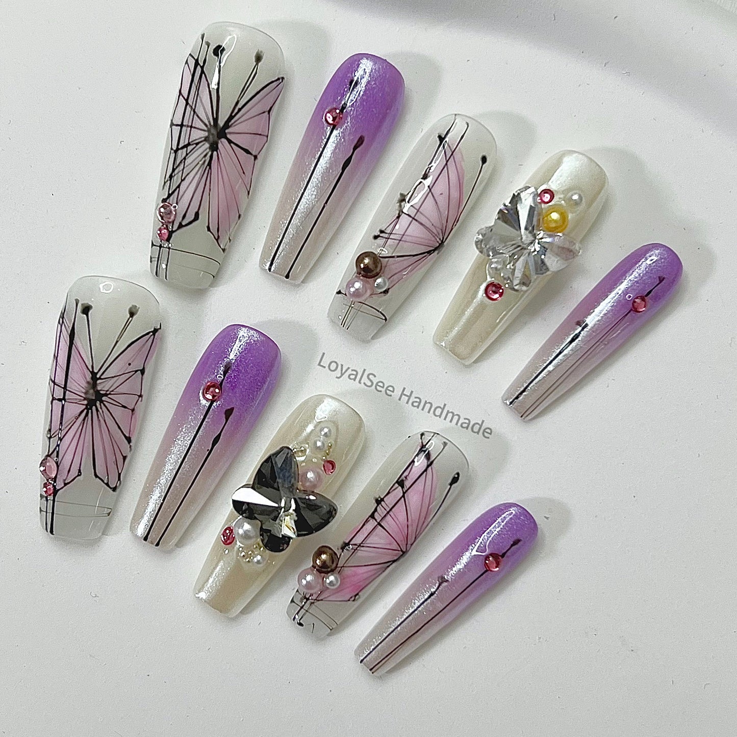 H36 Purple Butterfly Handmade Nail