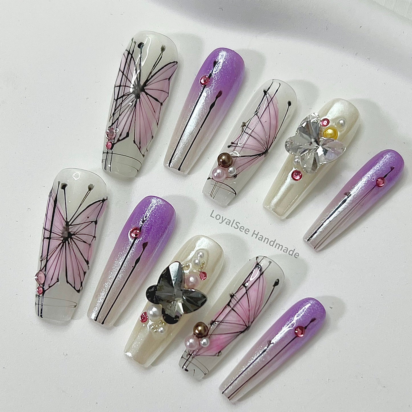 H36 Purple Butterfly Handmade Nail