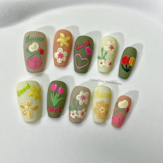 H43 Spring Flowers Handmade Nail