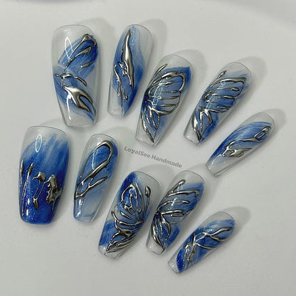 H54 Blue Butterfly Handmade Nail