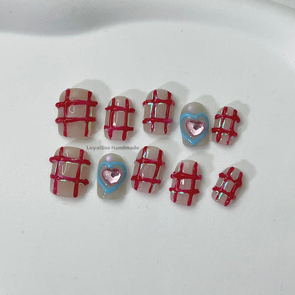 H71 Red Lines Handmade Nail