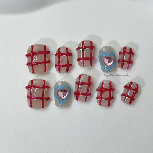 H71 Red Lines Handmade Nail