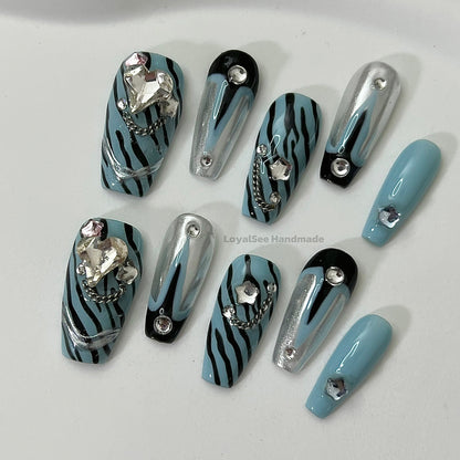 H76 Blue Zera Handmade Nail