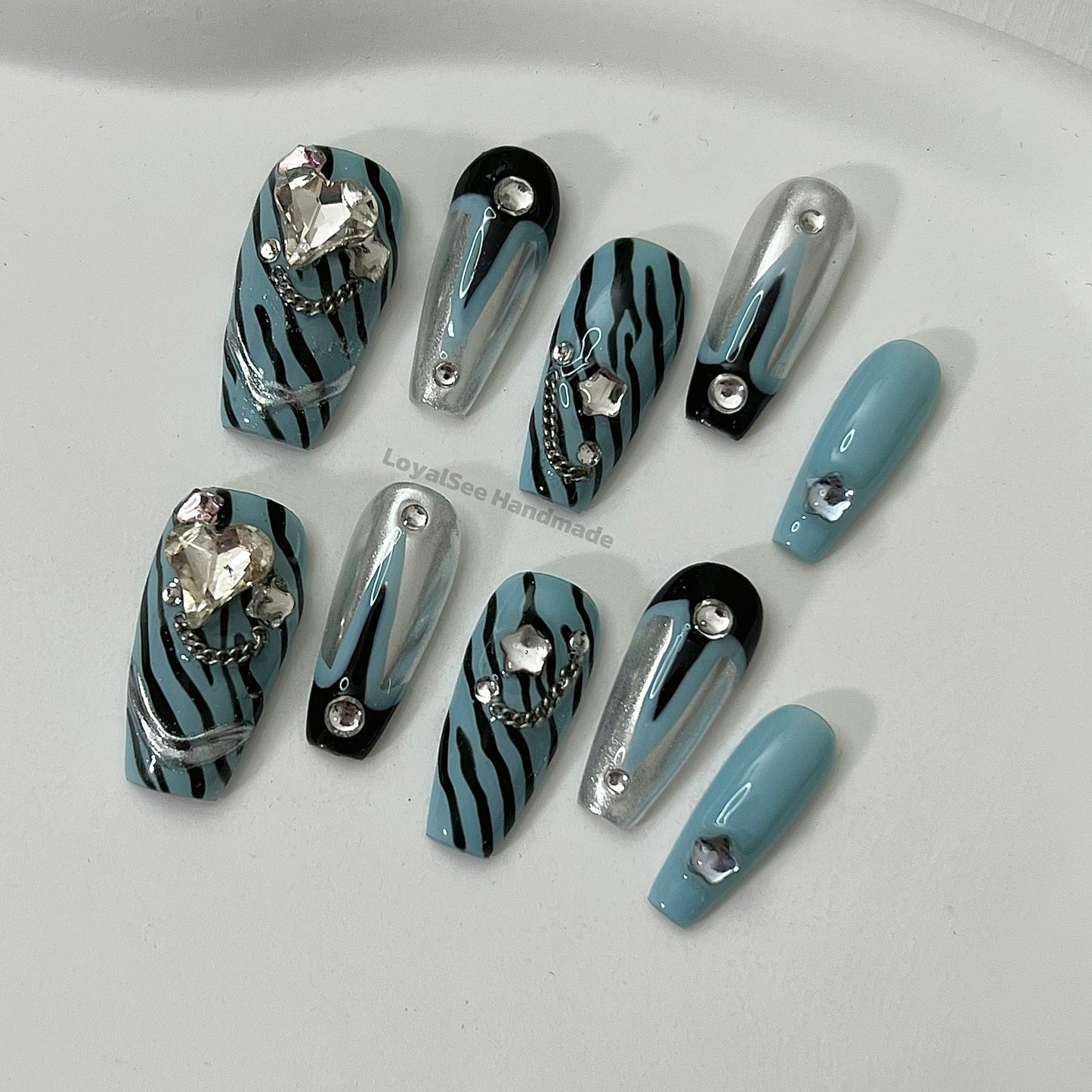 H76 Blue Zera Handmade Nail