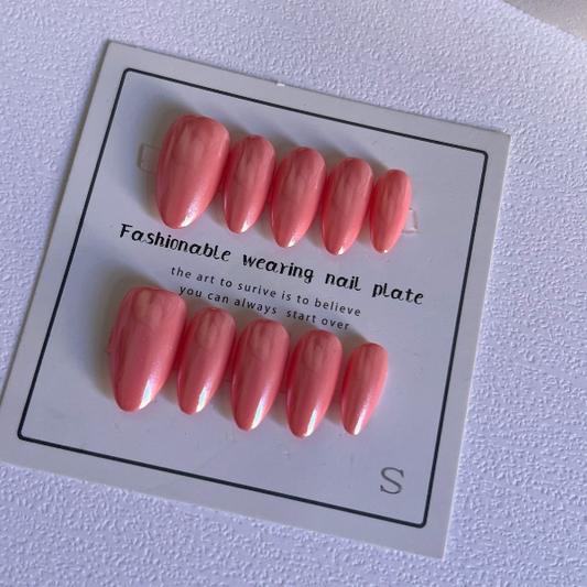 Pink Chrome Almond Handmade Nails
