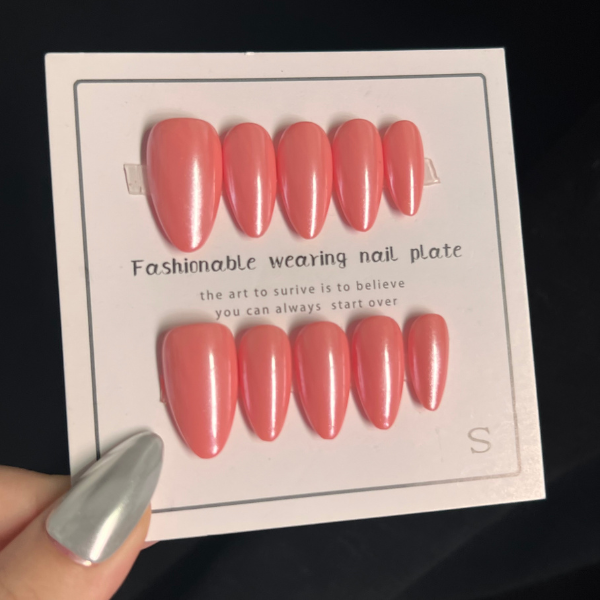 Pink Chrome Almond Handmade Nails