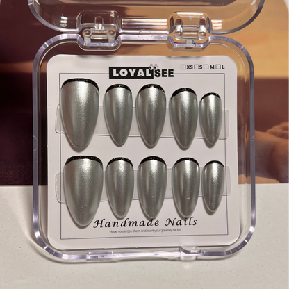 Silver Black Chrome Handmade Nails