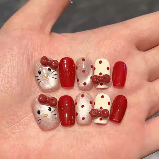 LSO10 Red KittyHandmade Nail