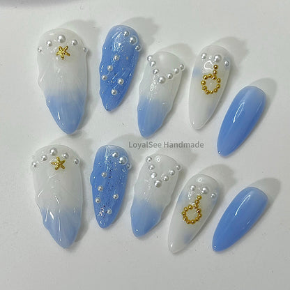 H35 Blue Sea Handmade Nail