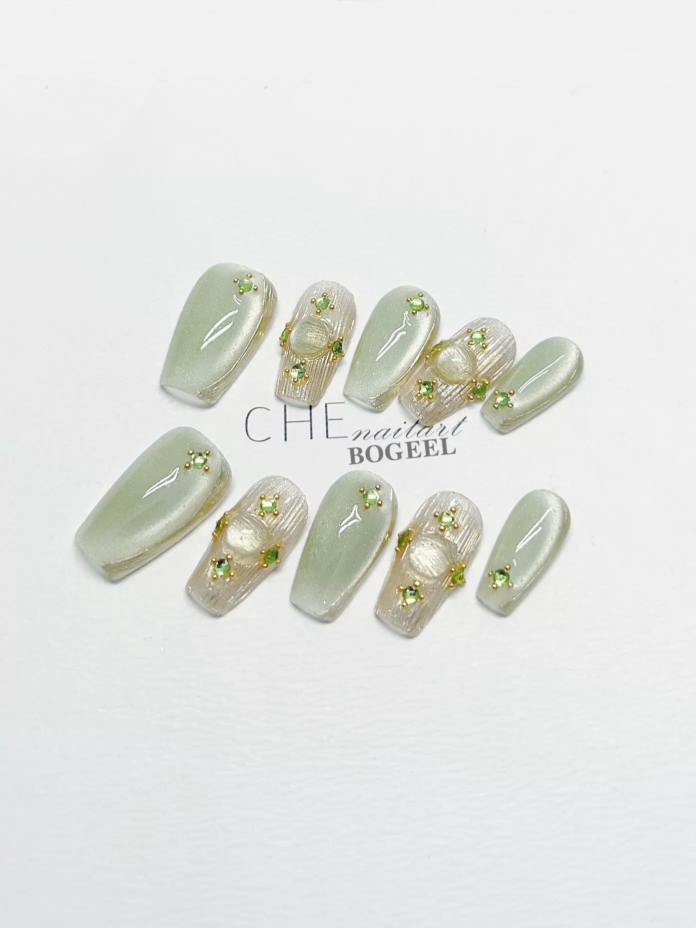 Green Tee Diamonds Handmade Nails LSW42